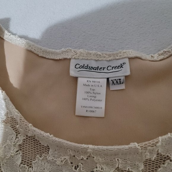 XXL Coldwater Creek Long Sleeve beige cream mesh lace embroidered floral plus - Picture 6 of 7